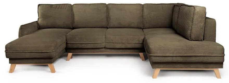 Divano angolare verde allungabile (con penisola a destra/a forma di "U") con rivestimento in velluto a coste Tori – Bonami Selection