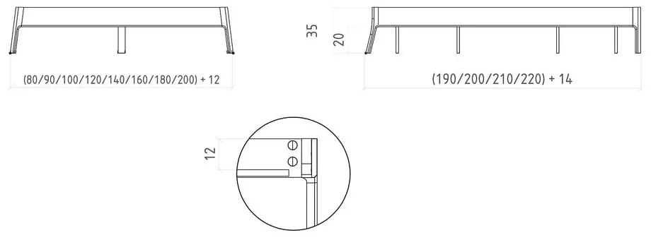 Letto matrimoniale in legno di quercia di colore naturale 180x200 cm Twig - The Beds