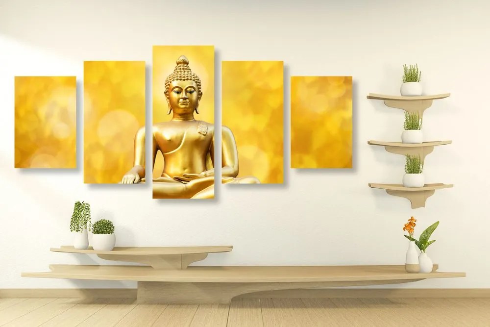 Quadri 5 pezzi – Statua dorata di Buddha