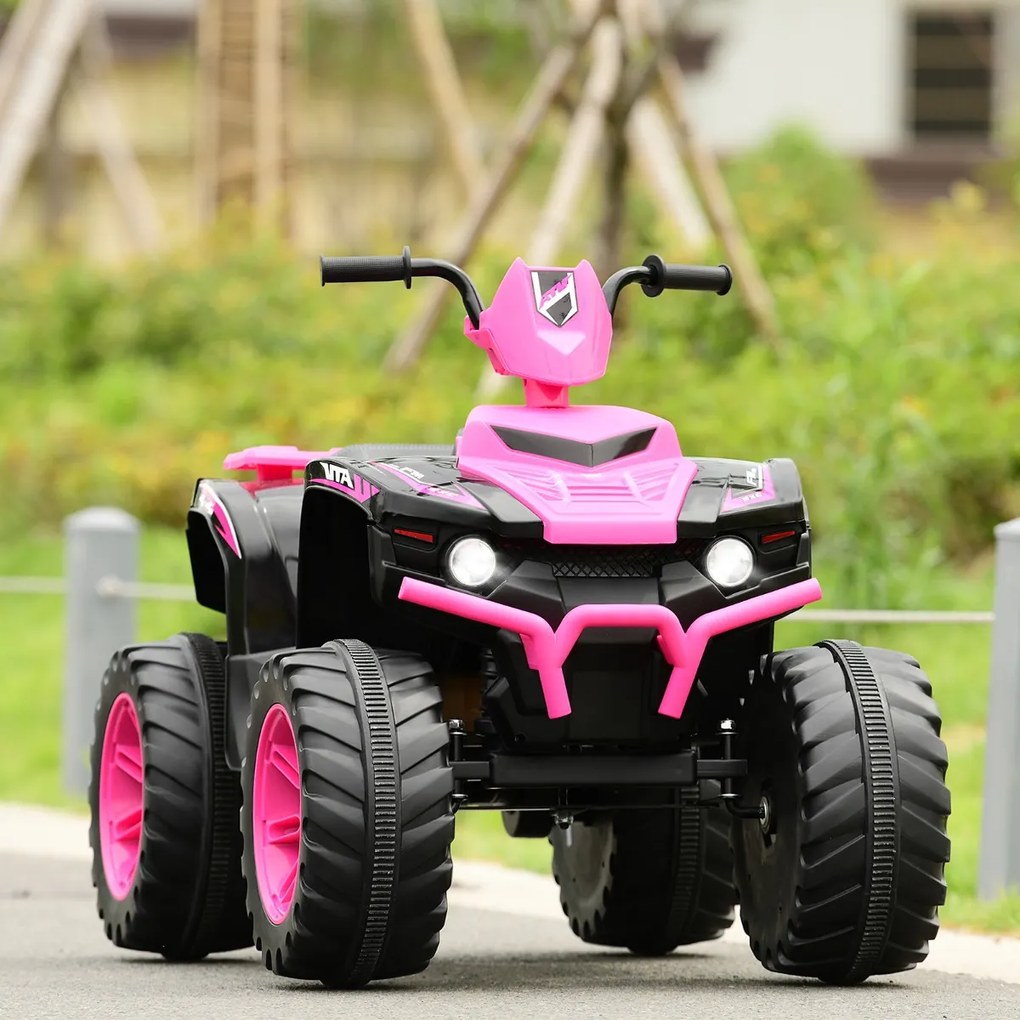 Costway Quad elettrico ATV 12 V per bambini con musica e luci LED, Quad a batteria con sedile comodo 104x67x74cm Rosa