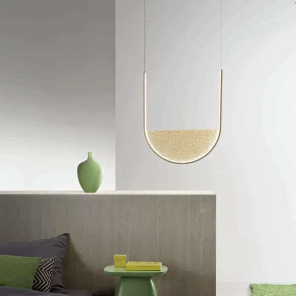 Lampada a sospensione LED LOTUS 53 cm con inserto amovibile in vetro granigliato ORO
