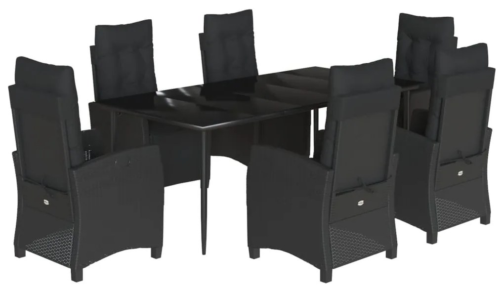 Set da pranzo da giardino 7 pz nero con cuscini in polyrattan