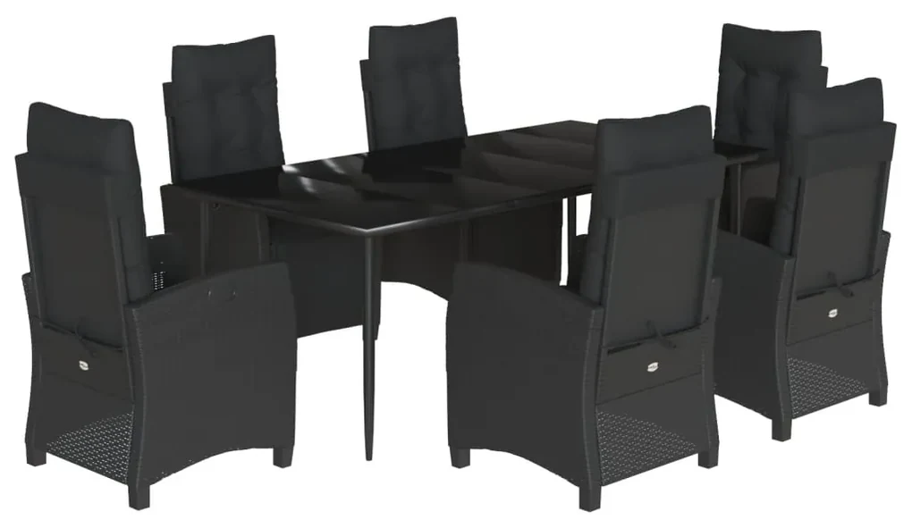 Set da pranzo da giardino 7 pz nero con cuscini in polyrattan
