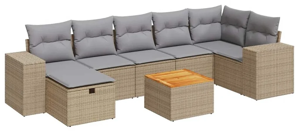 Set divano da giardino 8 pz con cuscini beige in polyrattan
