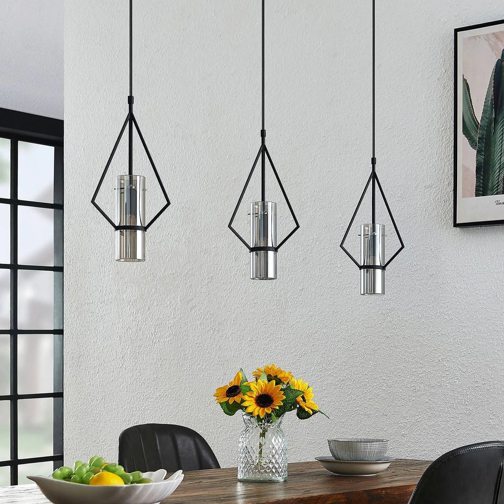 Lampada a sospensione Timasia Lindby, dimmerabile, Nero, Soggiorno / Sala da pranzo, Metallo, Vintage, Lampada a sospensione