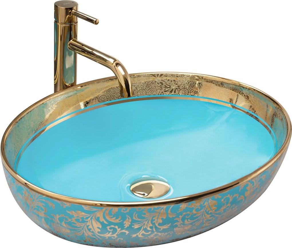 Lavabo da appoggio in ceramica Margot Blue / Gold