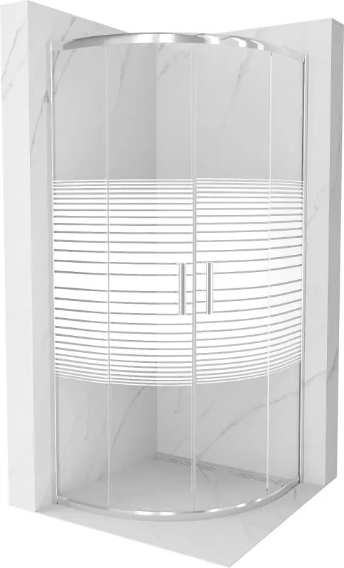 Mexen Rio cabina doccia semicircolare 80 x 80 cm, strisce bianche, cromo - 863-080-080-01-20