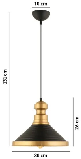 Lampadario sospeso MONZA con cavo 1xE27/40W/230V Ø 30 cm nero/oro