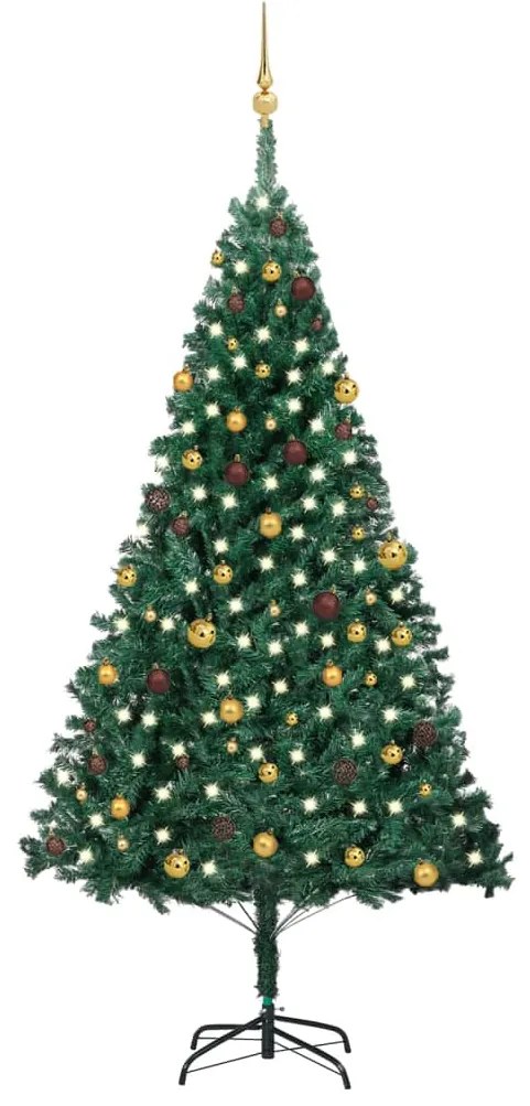 Albero di Natale Preilluminato con Palline Verde, Albero di Natale Preilluminato con Palline Verde 240 cm PVC II