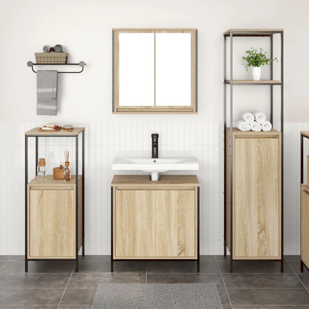 Set di mobili da bagno in rovere sonoma legno ingegnerizzato