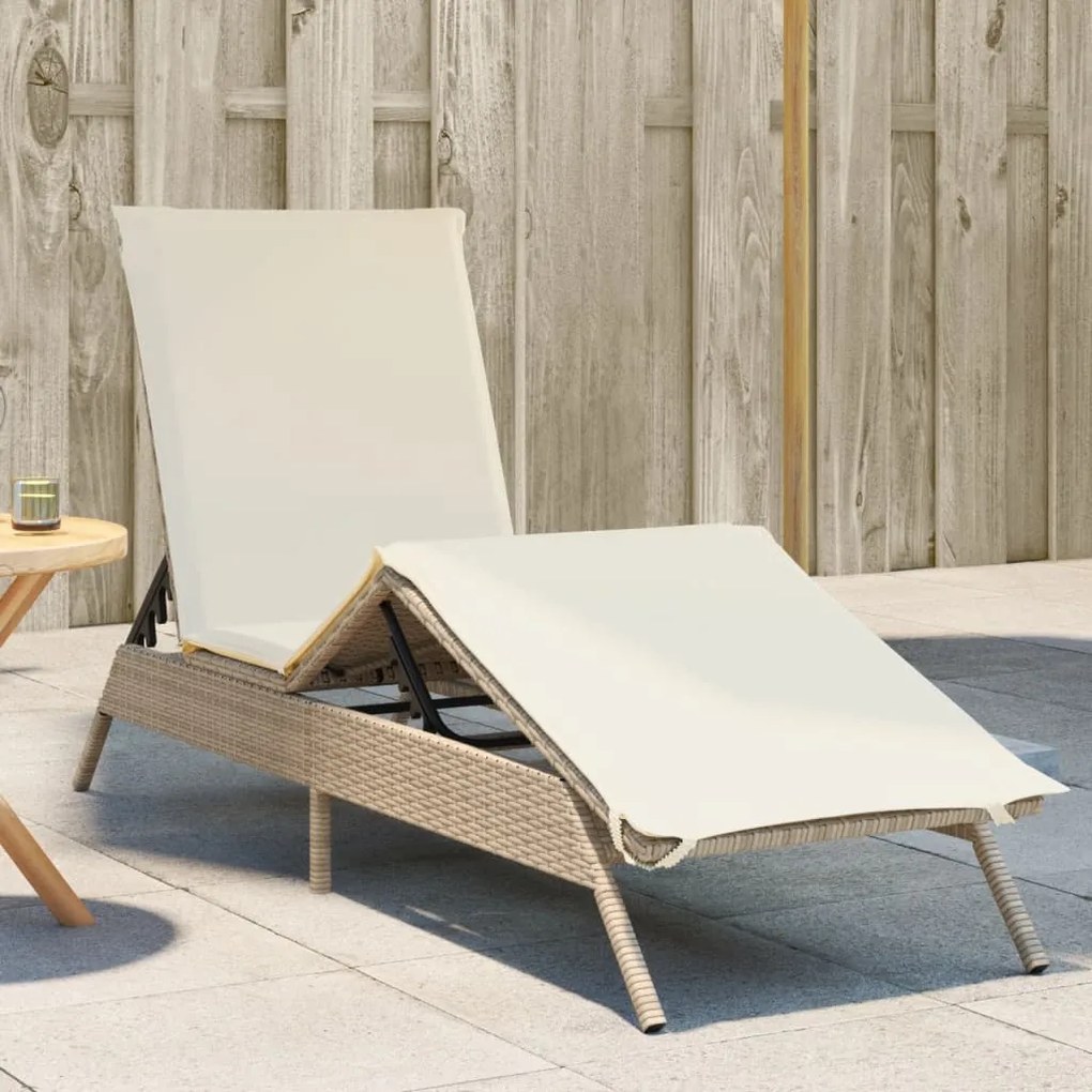 Lettino Prendisole Con Cuscini Beige İn Polyrattan /