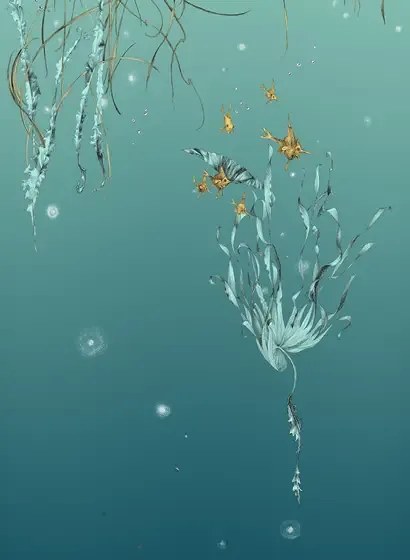Edmond Petit Carta da parati Nautilus/ Méduses/ Nénuphars - Turquoise - Nénuphars gauche - Turquoise