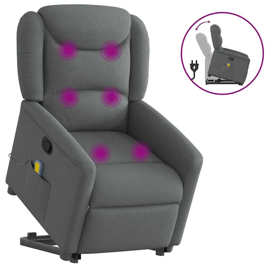 Poltrona Alzapersona Massaggi Reclinabile Grigio Scuro Tessuto /