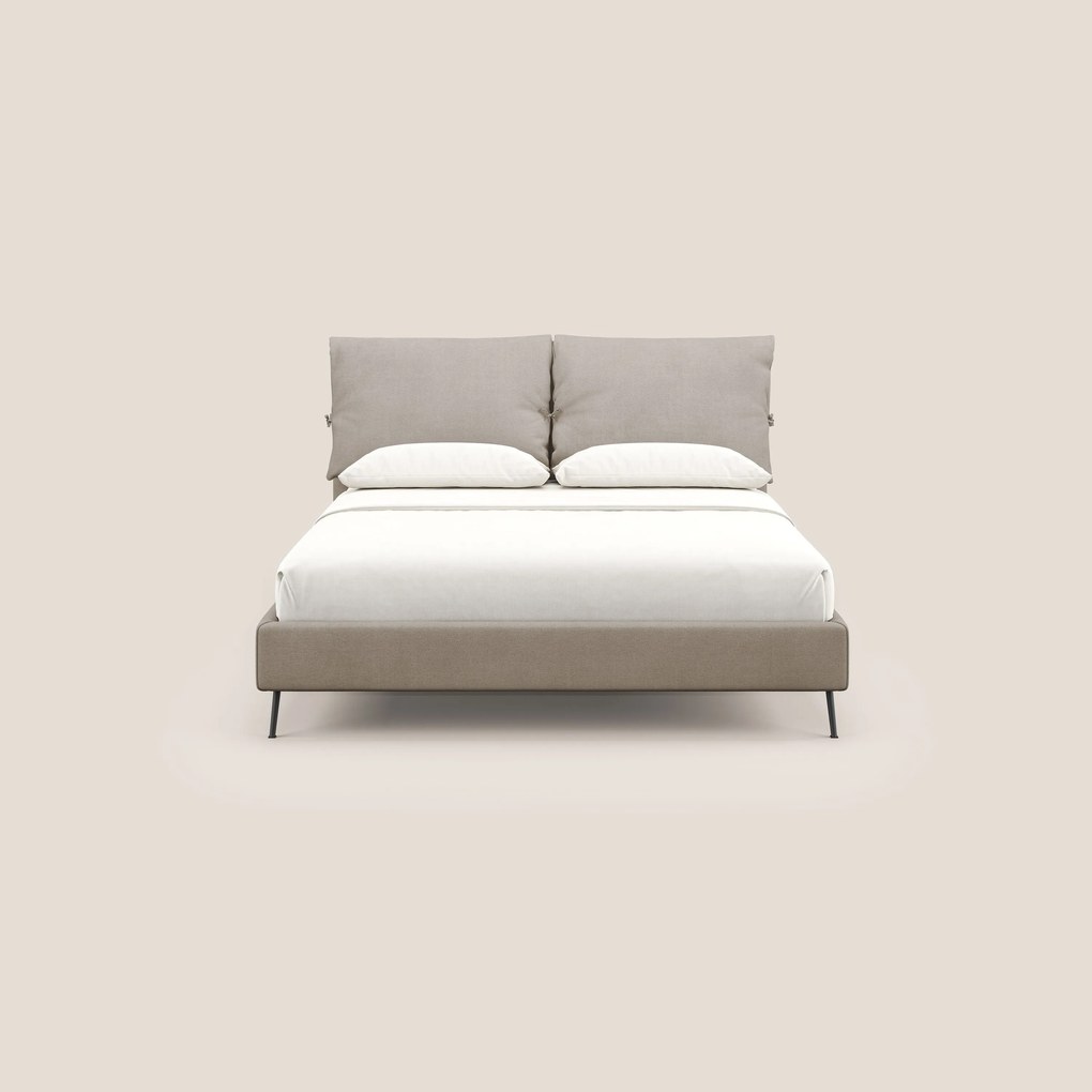 Artemisia letto imbottito con piedini alti sfoderabile in tessuto smacchiabile T17 beige