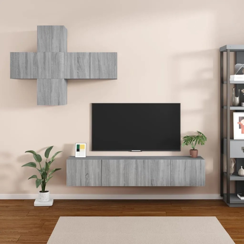 Set di mobili porta tv 7 pz grigio sonoma in legno multistrato