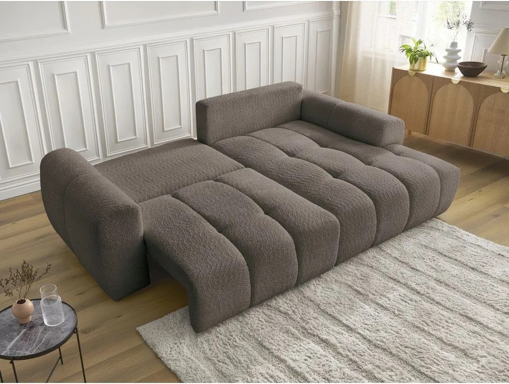 Divano angolare marrone allungabile/con contenitore (con penisola a destra/con chaise lounge) con rivestimento in bouclé Roxelane – Bobochic Paris