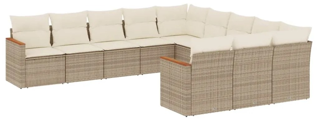 Set Divani da Giardino 11 pz con Cuscini Beige in Polyrattan