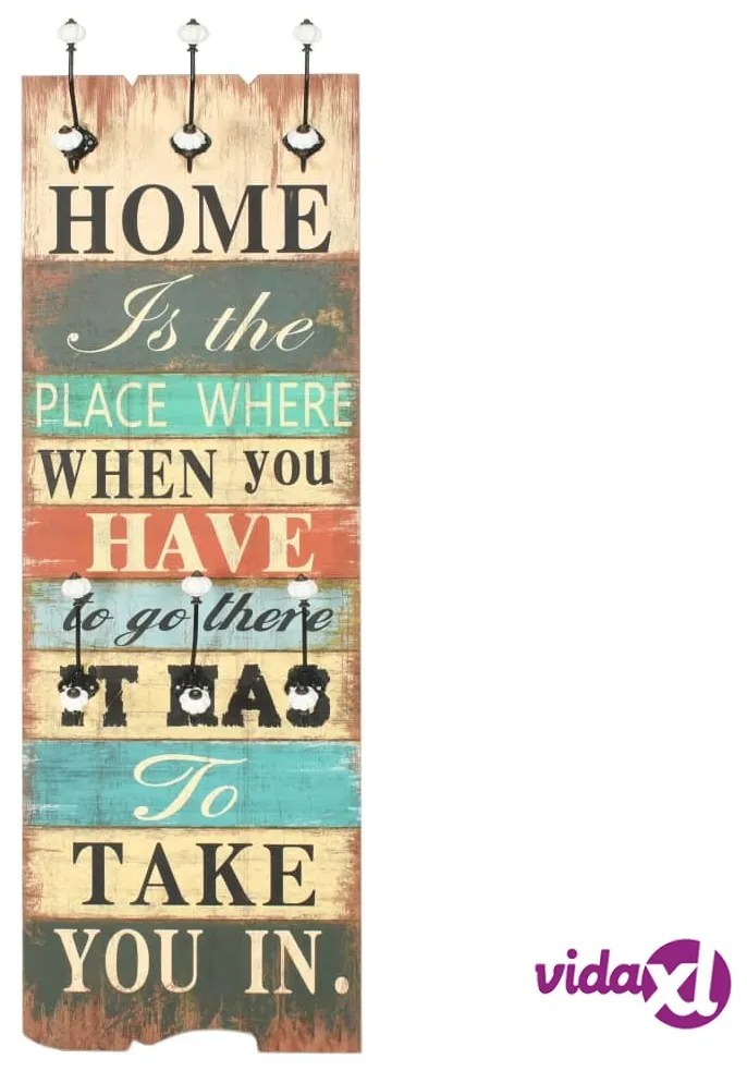 vidaXL Appendiabiti da Parete con 6 Ganci HOME IS 120x40 cm