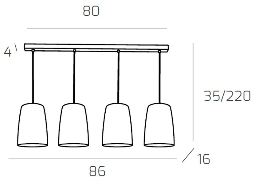 Sospensione Contemporanea Rett. Shaded Metallo Cromo Vetro Ambra 4 Luci E27