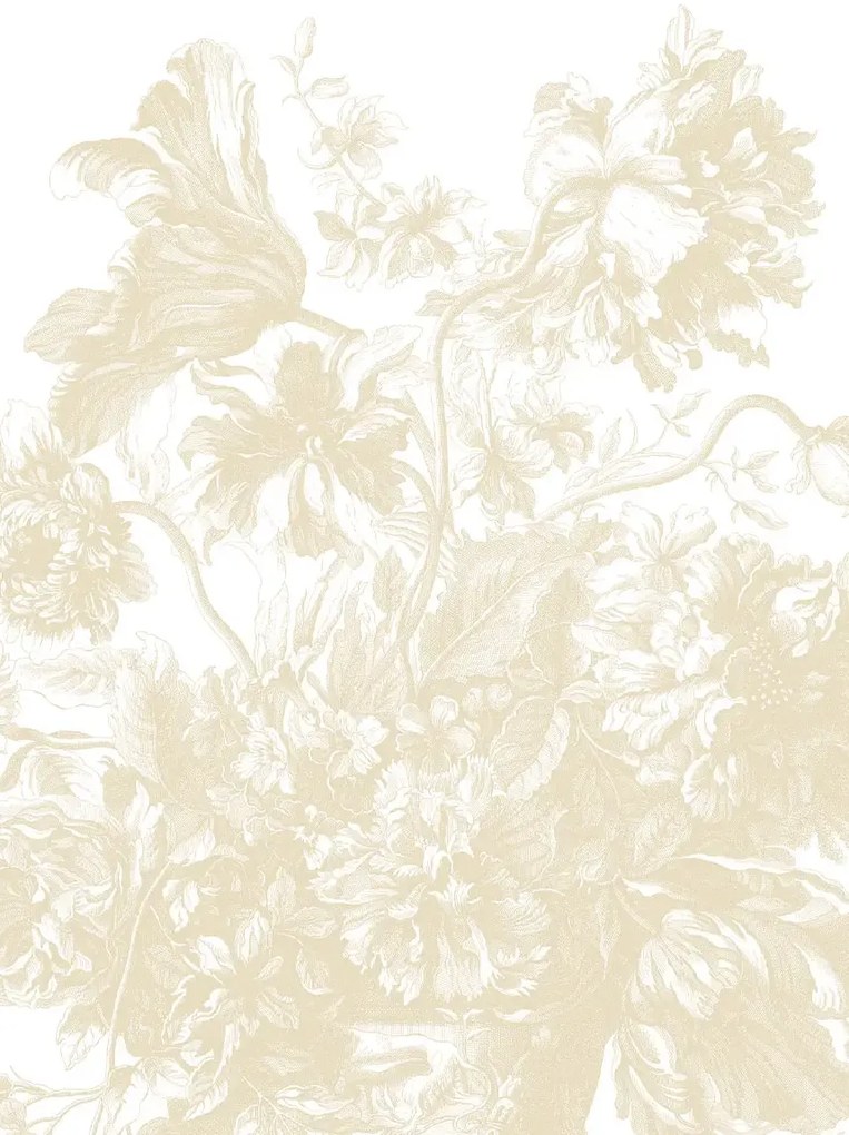 KEK Amsterdam Carta da parati panoramica Engraved Flowers Uyterlinde - Beige 195 cm