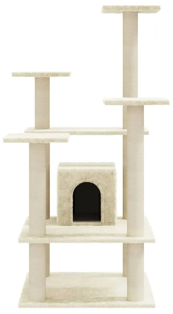Albero per gatti con pali tiragraffi in sisal crema 110 cm