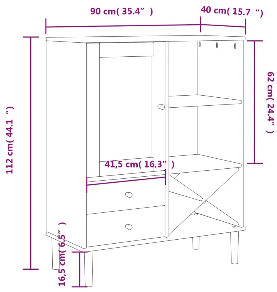 Credenza SENJA Aspetto Rattan Nero 90x40x112 cm Massello Pino