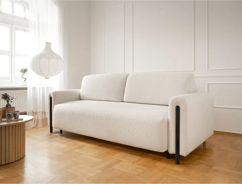 Divano avorio allungabile/con contenitore e rivestimento in bouclé 244 cm Arcadova – ELTAP