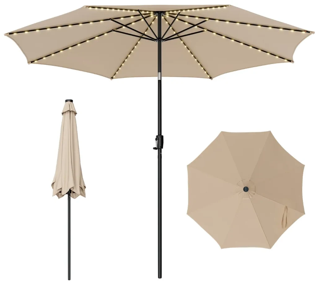 Ombrellone Da Giardino 300cm Con Luci LED Solari - Parasole Regolabile Per Esterno