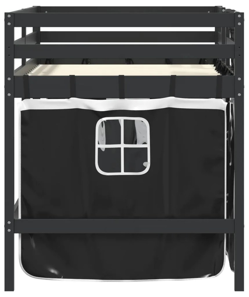 Letto a soppalco con tende bambini bianco e nero 80x200 cm pino