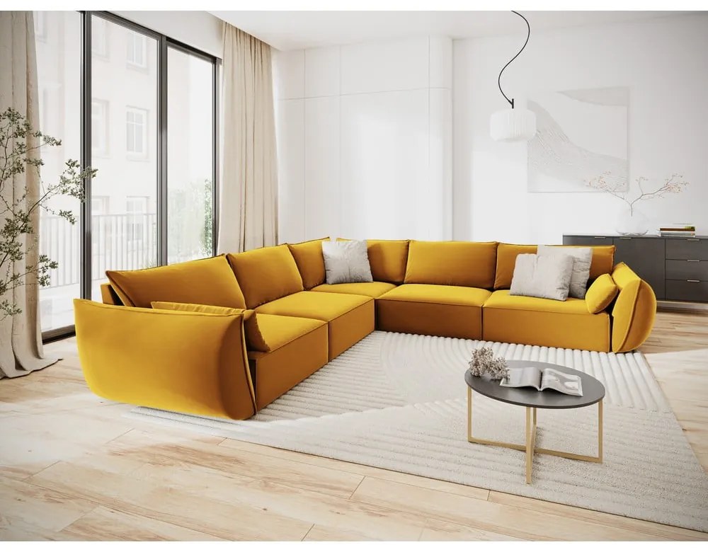 Divano angolare color senape con rivestimento in velluto Vanda – Mazzini Sofas