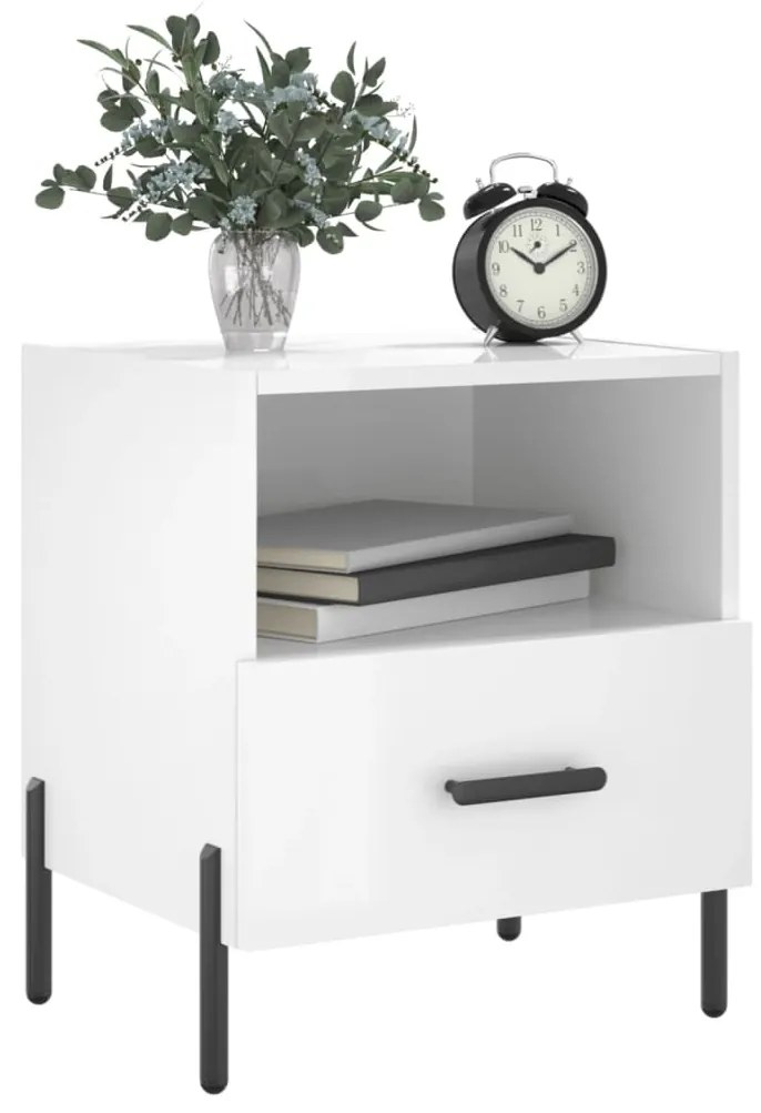 Comodini 2 pz Bianco Lucido 40x35x47,5 cm in Legno Multistrato