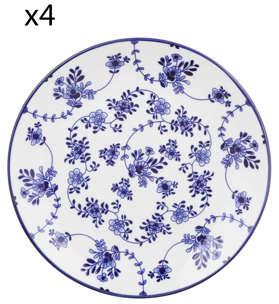 Set 4 piatti frutta fiori blu porcellana Hanami
