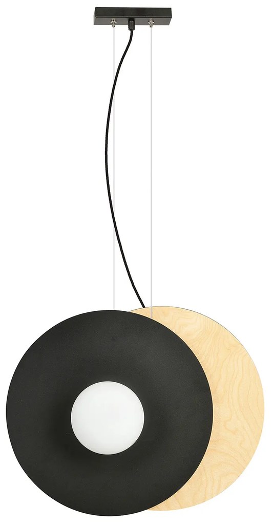Sospensione Minimal Nordica Brigid 2 Luci In Acciaio Nero E Legno Vetro Bianco