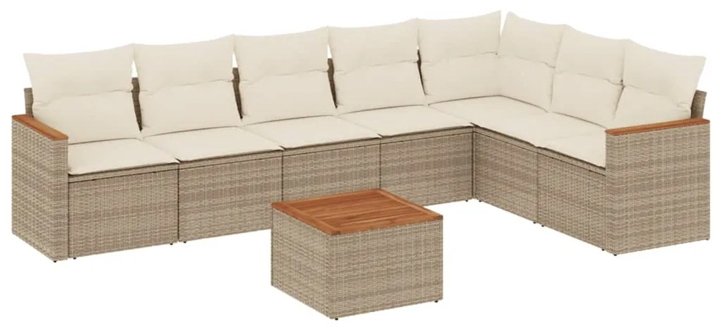 Set divano da giardino 8 pz con cuscini beige in polyrattan