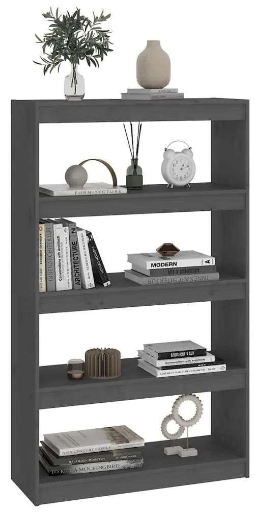 Libreria/divisorio grigio 80x30x135,5 cm in massello di pino