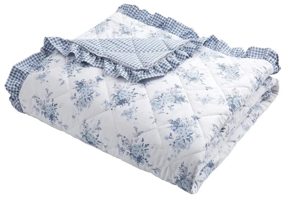 Copriletto bianco/blu con rivestimento trapuntato 220x230 cm Lucie Floral Frill – Catherine Lansfield