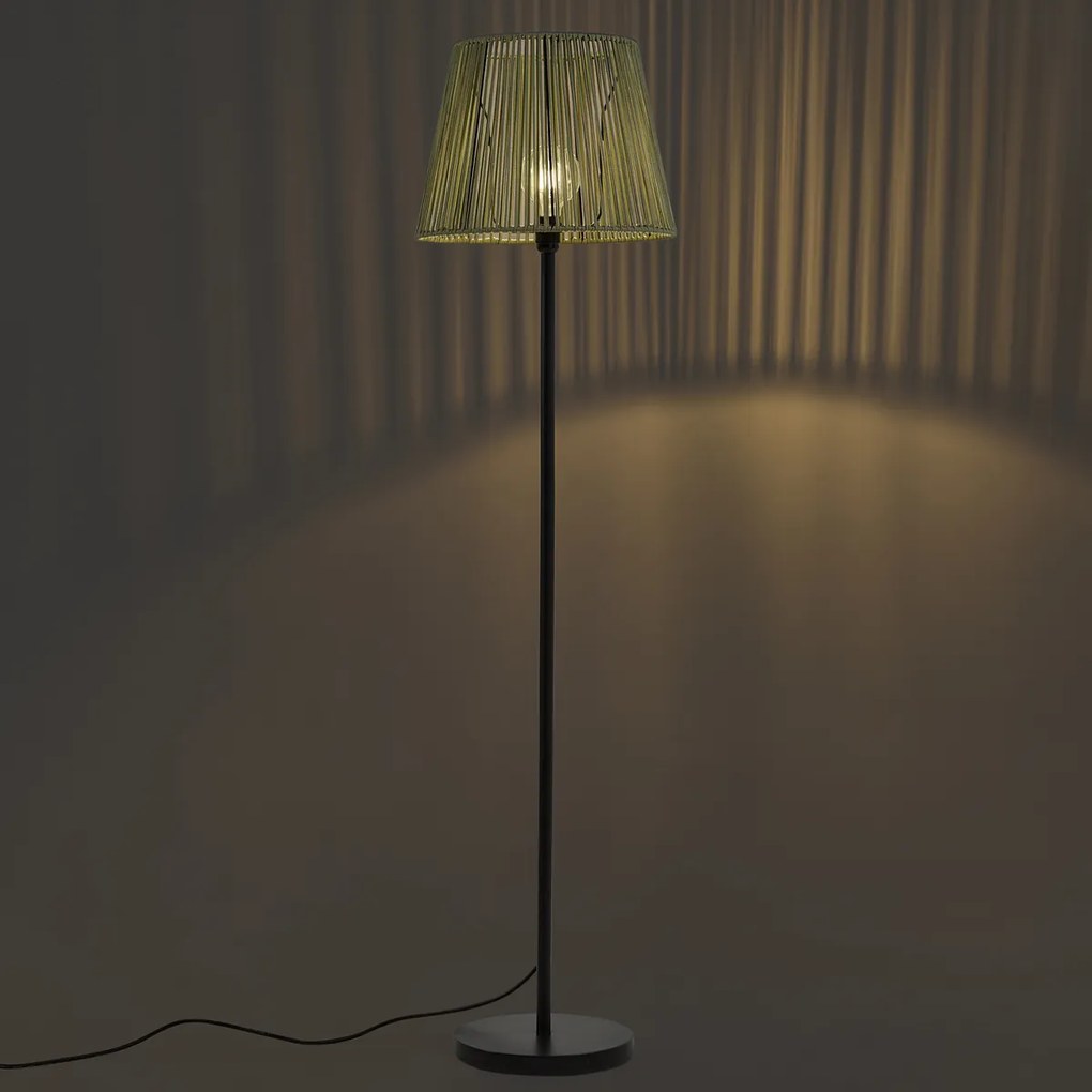 Lampada da terra per esterni nera con paralume in corda verde IP44 - Virginia Jayla