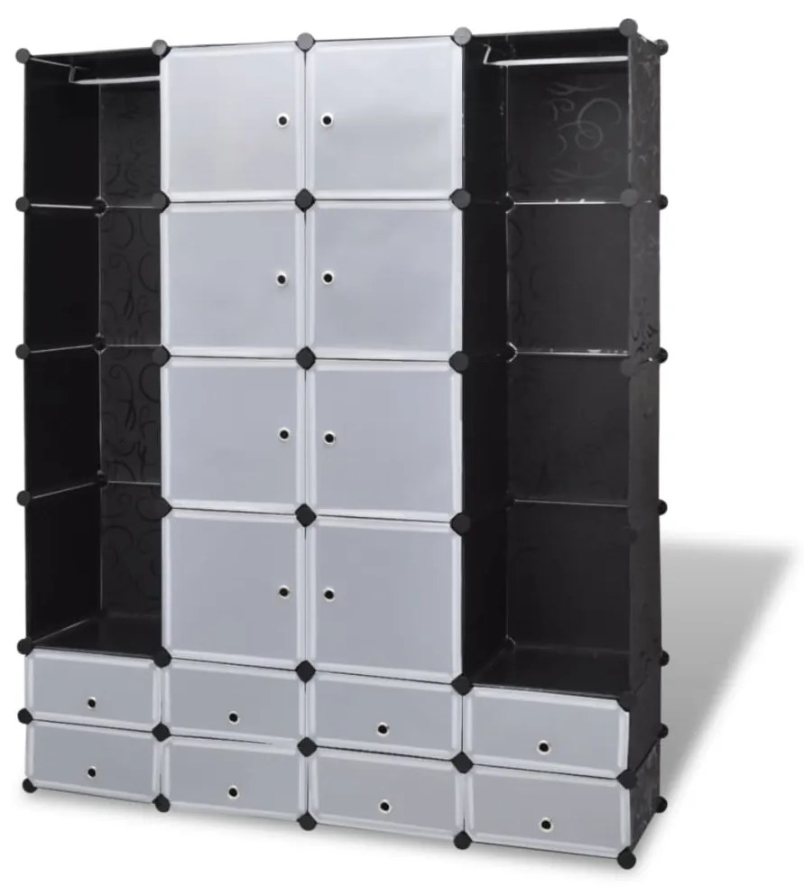 Armadietto modulare 18 scomparti nero e bianco 37x146x180,5 cm