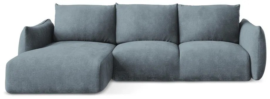 Divano angolare blu allungabile (con penisola a sinistra/con chaise lounge) con rivestimento in ciniglia Leila – Makamii