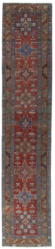 Heriz Tappeto 420x90 Rosso (Iran) Annodato A Mano