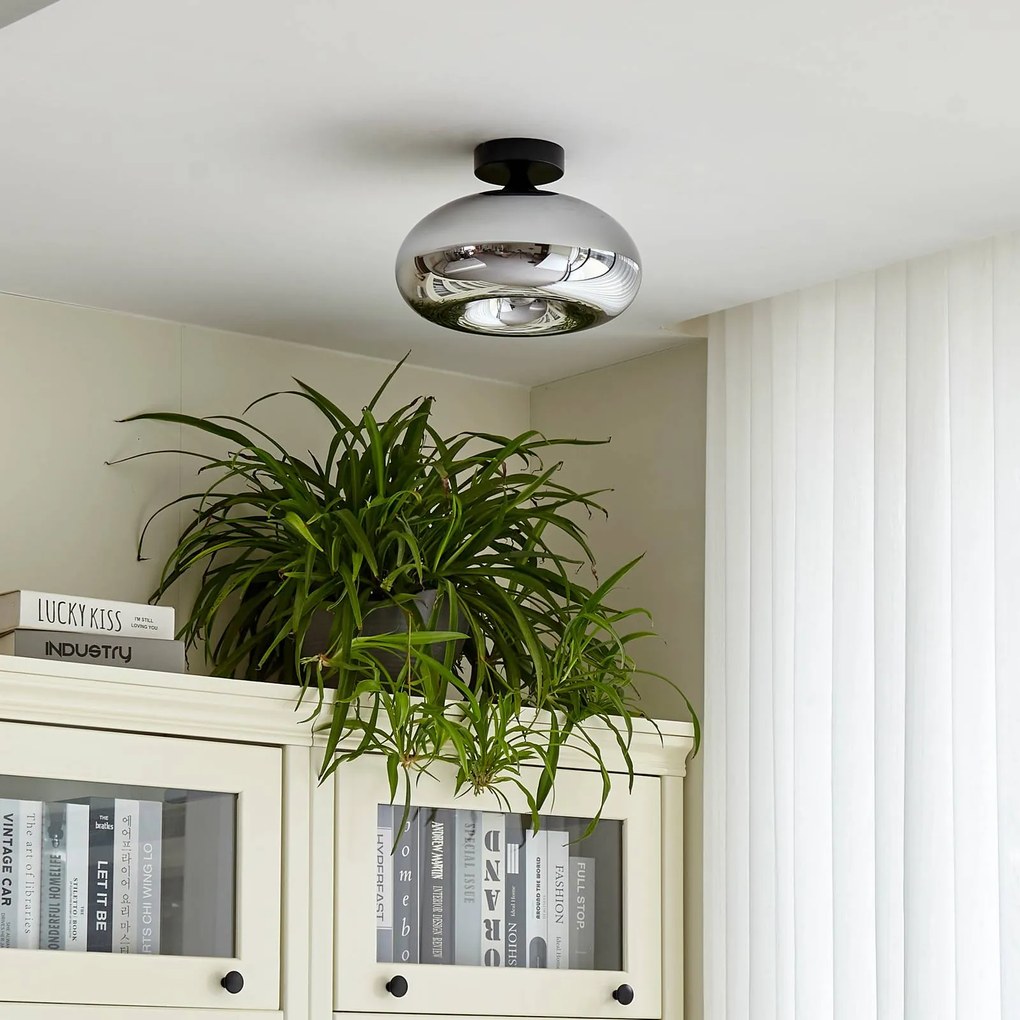 Plafoniera soffitto Zehra Lindby, dimmerabile, Nero, Corridoio, Vetro, Moderno, Plafoniera