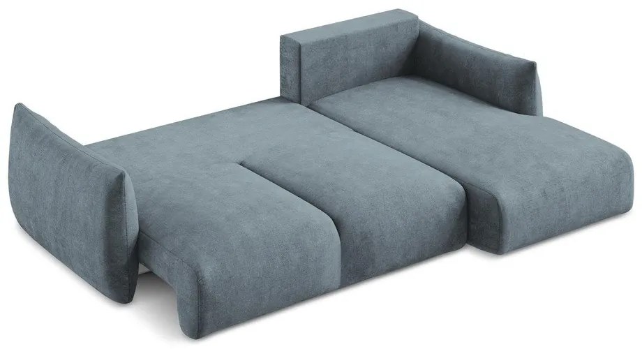 Divano angolare blu allungabile (con penisola a destra/con chaise lounge) con rivestimento in ciniglia Leila – Makamii