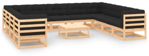 Set Divani Giardino 12 pz con Cuscini Antracite Legno di Pino