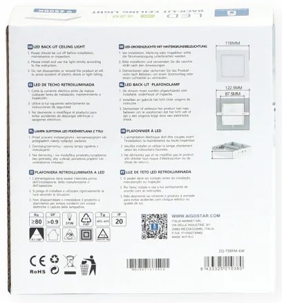 Aigostar - LED Plafoniera LED/6W/230V 12,2x12,2 cm 6500K bianco