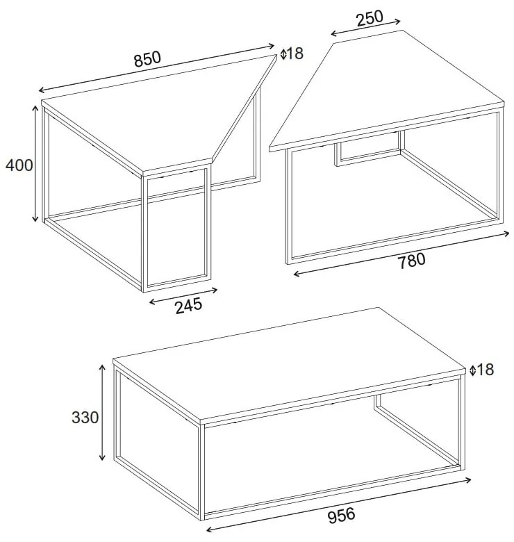 Set di tavolini da salotto con piano effetto rovere 3 pz 70x110 cm Titan – Marckeric