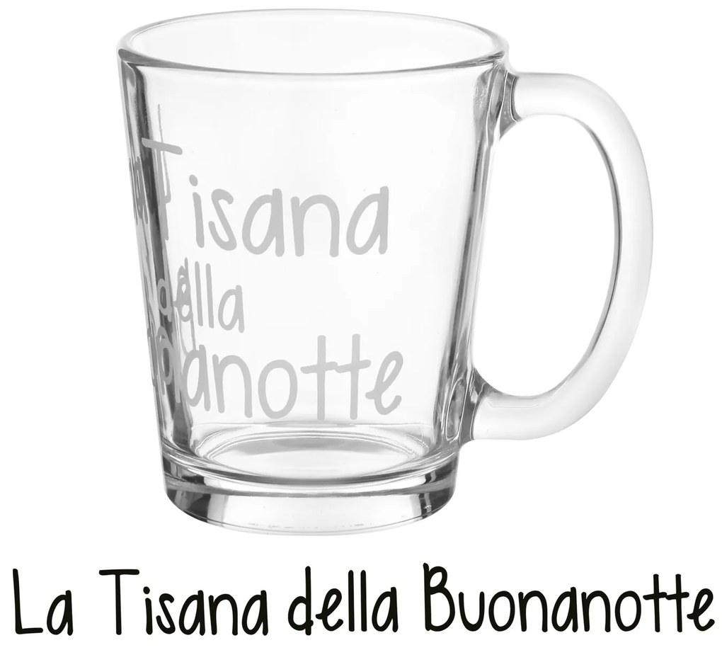 Tazzina in vetro 310 ml scritta Tisana buonanotte