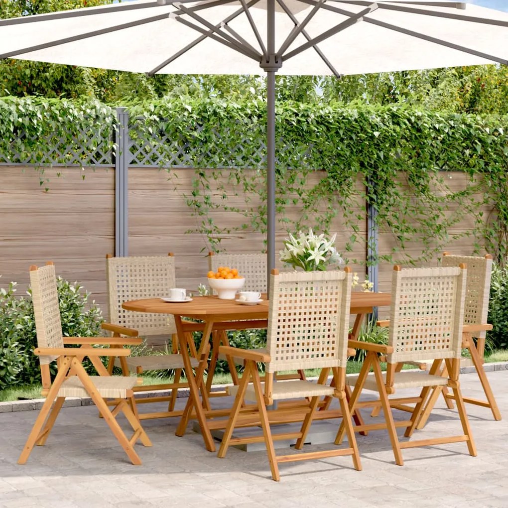 Sedie giardino reclinabili 6pz beige polyrattan legno massello