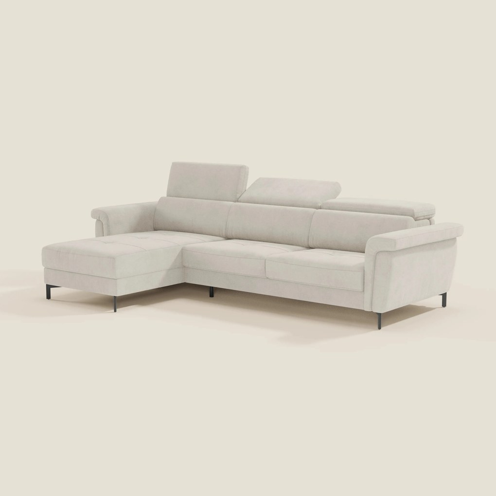 Capri Divano letto angolare con penisola contenitore e poggiatesta reclinabili - elegante tessuto smacchiabile T30
