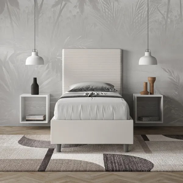 Letto singolo senza rete imbottito 80x210 similpelle bianco Focus
