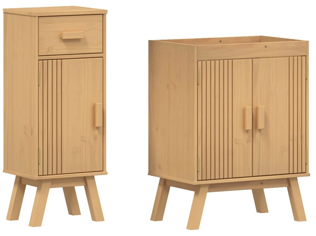 Set di mobili per bagno 2 pezzi in legno massello di pino